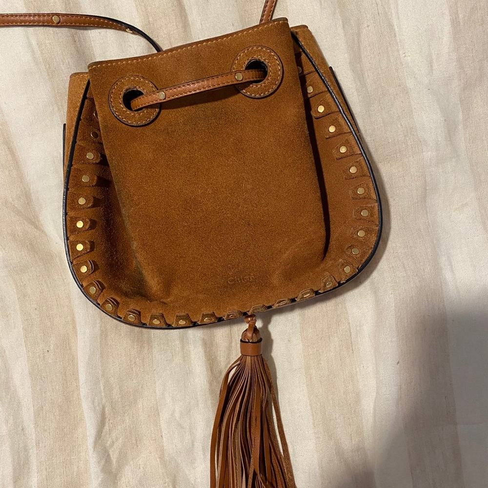 Chloe mini cross body, brown suede, tassel